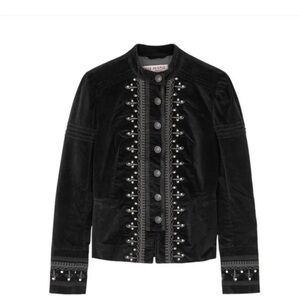 Free People Maven embroidered stretch-velvet jacket in Black